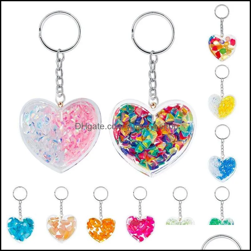heart shape sequins ornament key ring colorful gravel transparent bag pendant car keychain multi purpose fashion keychains women