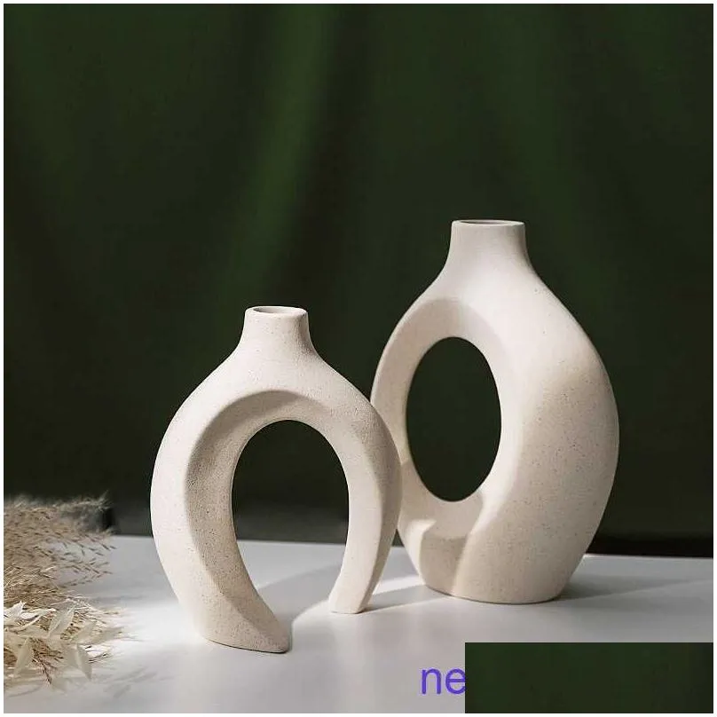 factory outlet european ceramic white vase combination ins style creative hydroponic dry flower household decoration pearl cotton