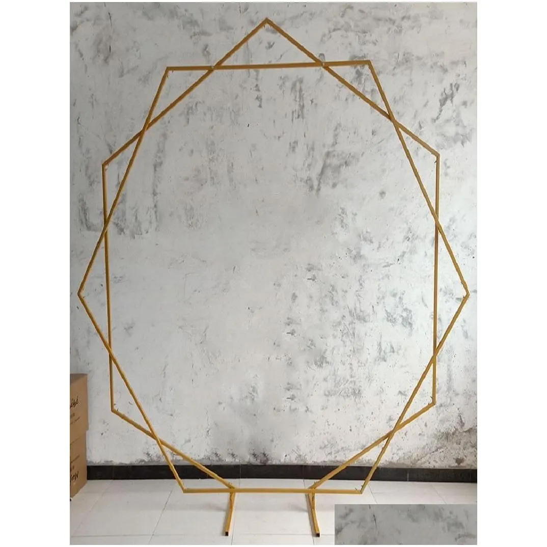 party decoration double hexagon wedding arch props iron specialshaped stand outdoor backdrop scene stage flower shelf1