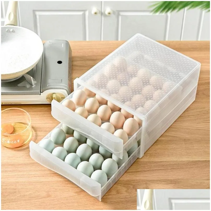 household drawer type egg box 60 grid large capacity egg storage box durable plastic kitchen freshness