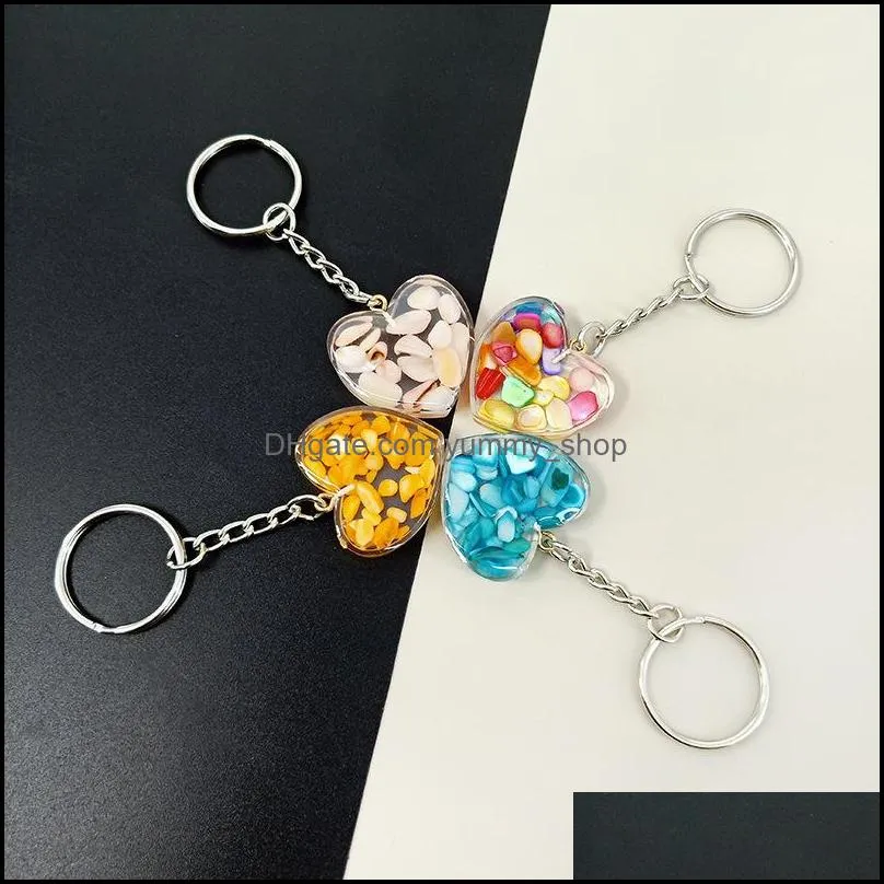 heart shape sequins ornament key ring colorful gravel transparent bag pendant car keychain multi purpose fashion keychains women