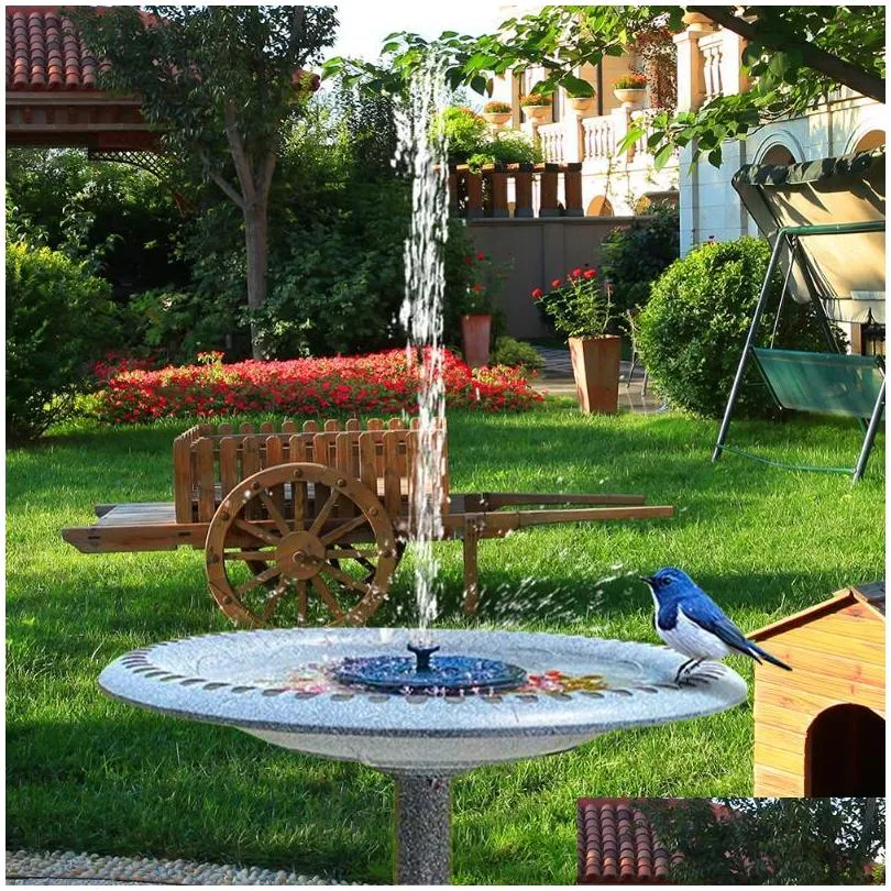 garden decorations solar fountain led lighting round pump water feature build in battery landscape bird bath yard pool floating with