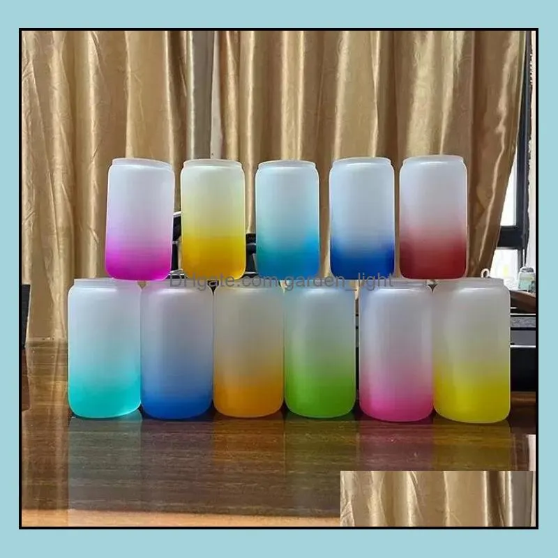 12/16oz sublimation frosted glass water bottle tumblers s glasses jar soda straw cup with bamboo lid colored glass tumbler