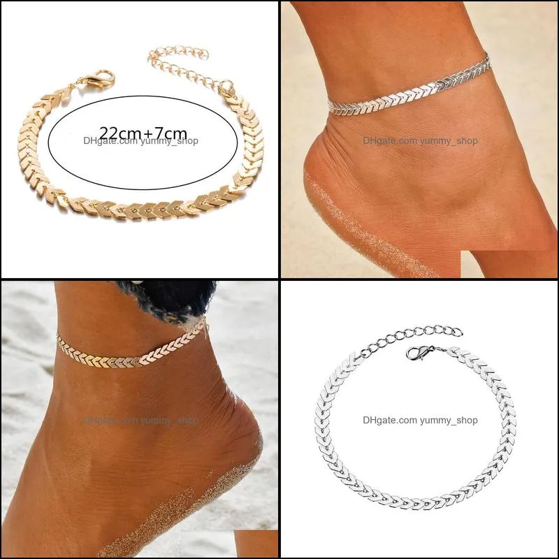 bohemian arrow anklet bracelet for women metal chain sequin anklets summer beach female barefoot leg jewelry