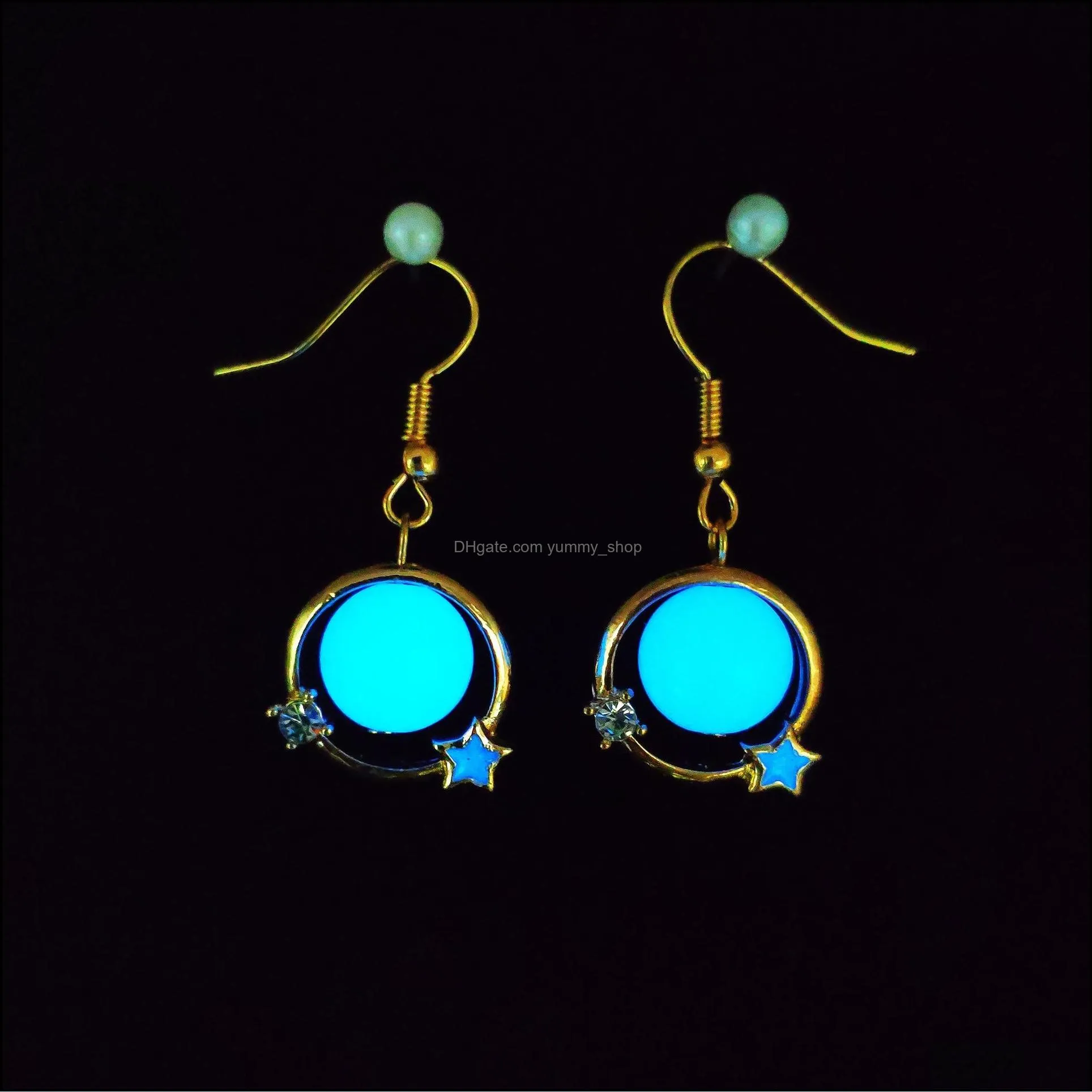 luminous pendant dangle earring classic stars moon key shape glow in the dark earrings women fluorescence jewelry