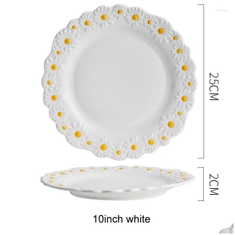 plates 8/10inch cute small daisy flower ceramic dessert salad bowl tableware dishes dinner steak snacktray white crockery