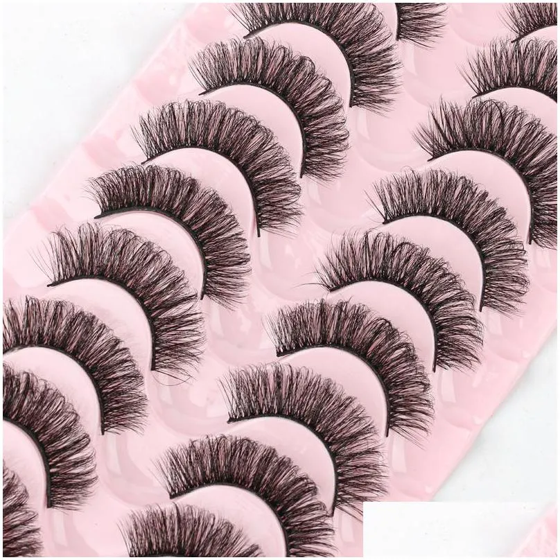 10 pairs russian strip eyelashes extensions supply fluffy volume false eyelash 7d dd curl dramatic messy faux natural thick pink box wholesale make up mink fake