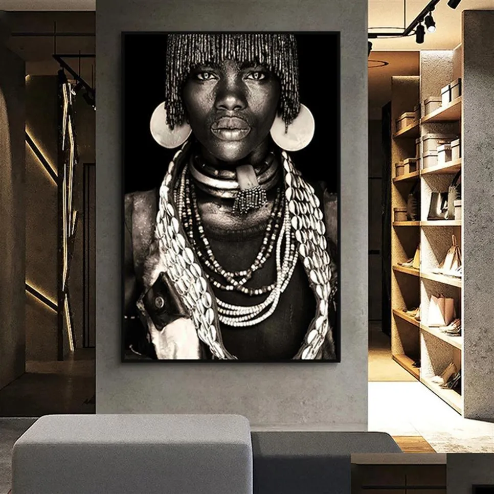 african wall art primitive tribal women canvas painting modern home decor black woman pictures print decorative paintings mural202w