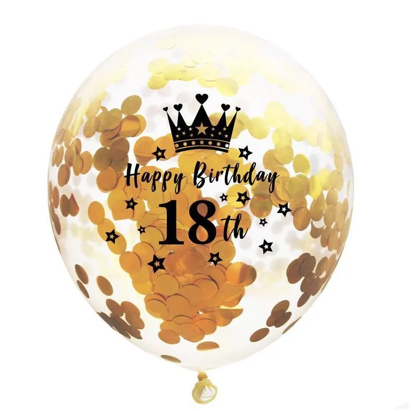 party decoration 12inch crown birthday latex balloons confetti balloon happy 16 18 21 30 40 50th decorations adult supplies