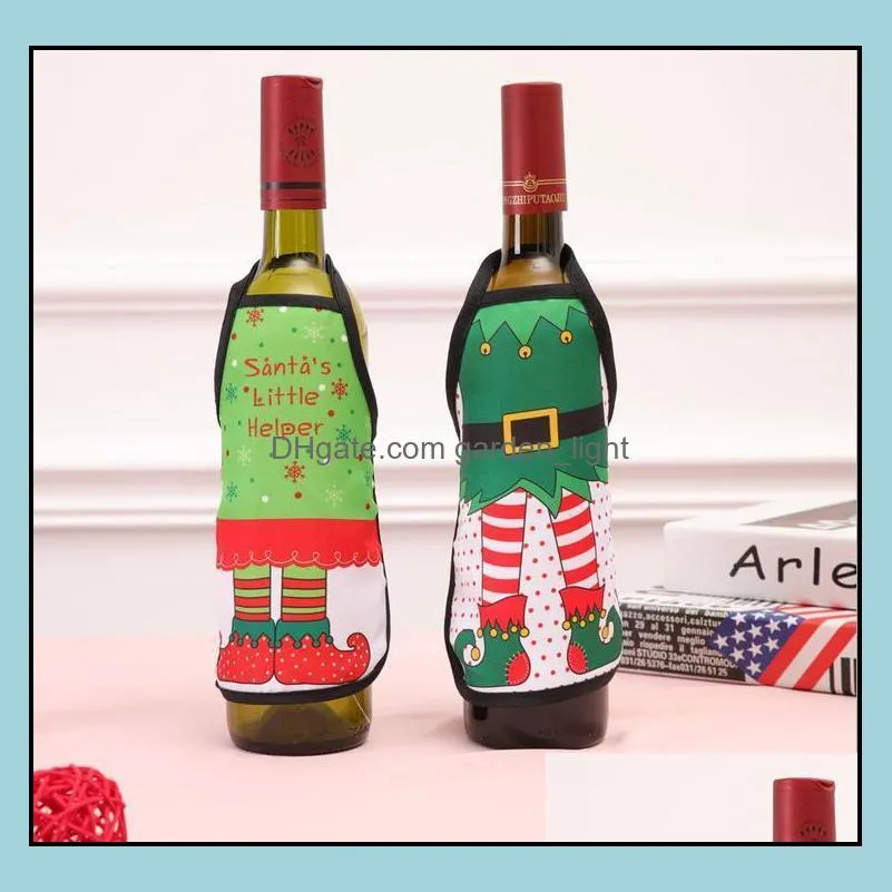 red wine bottle cover beer bottles champagne covers christmas party favor table decor mini xmas festival apron santa gift packing