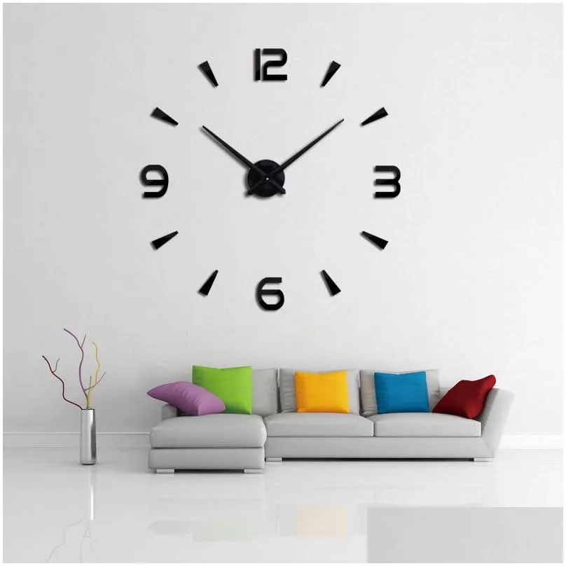 wholesale2016 vintage wall clock modern design large diy acrylic clocks horloge murale quartz watch 3d stickers brief living room