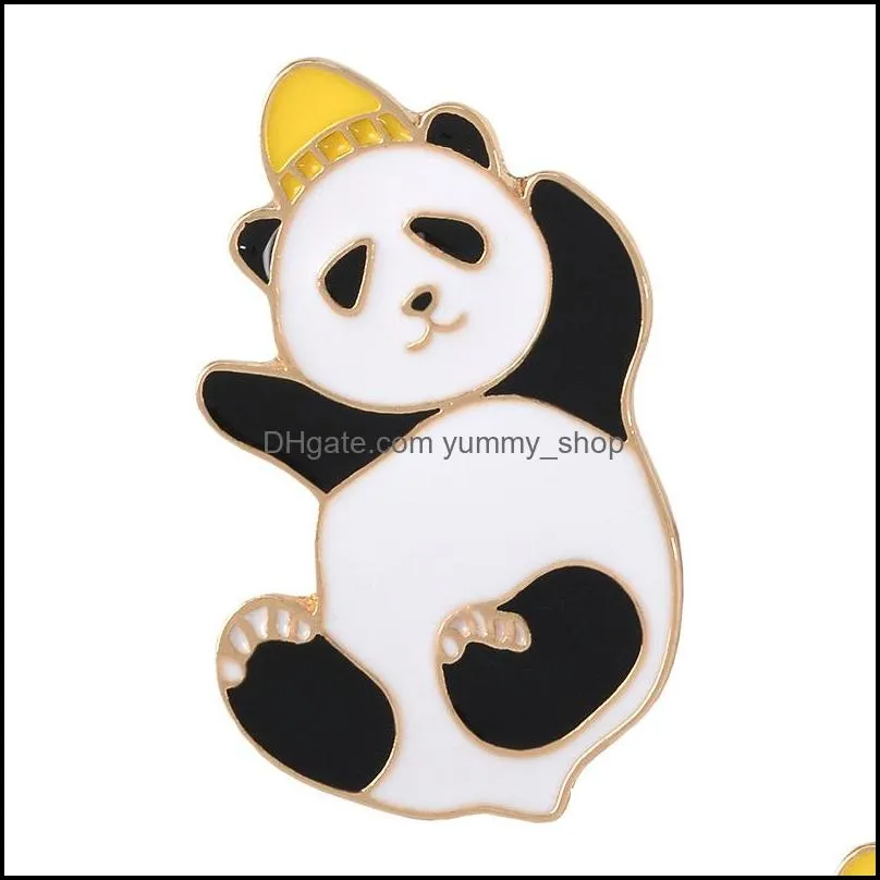 hats pandas enamel pins funny panda brooches bag lapel pin clothes badge cartoon fun animal jewelry gift for kids