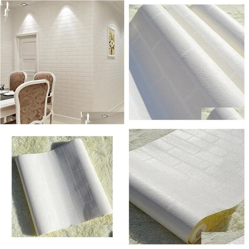 wholesale0.53x10 mete pvc white brick 3d wallpaper roll wall covering wall paper for living room dinning room store background