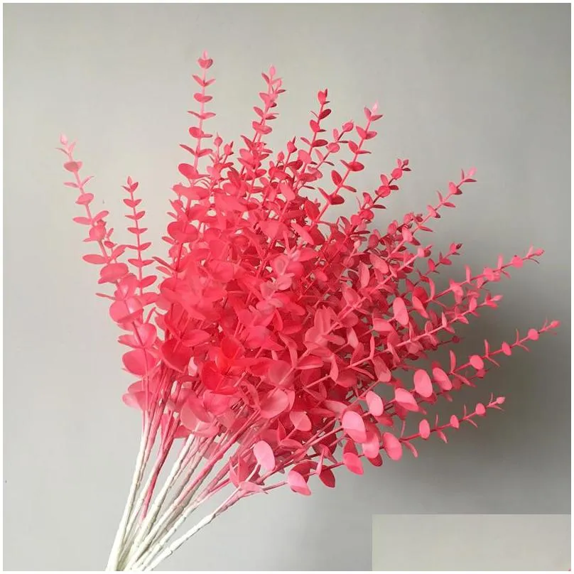 74cm 5 fork plastic leaves large artificial eucalyptus tree branch tropical fake plants wedding leaf for home party garden decor