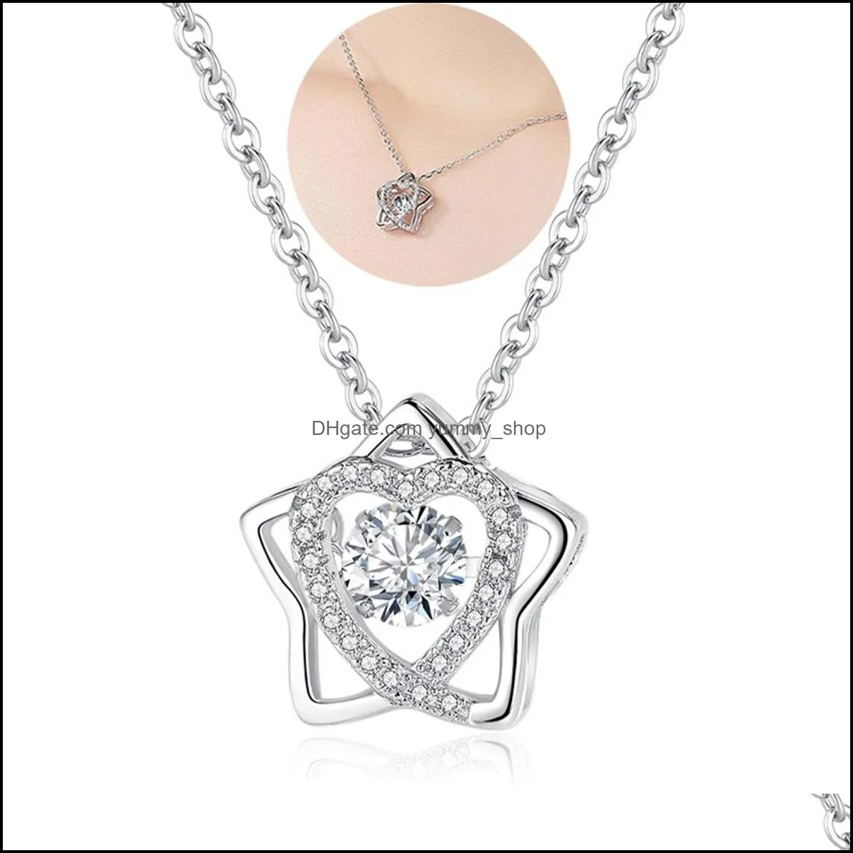 silver hexagram star of david crystal heart pendant necklace for mom cz rhinestone lucky love heart choker mother day jewelry gift women