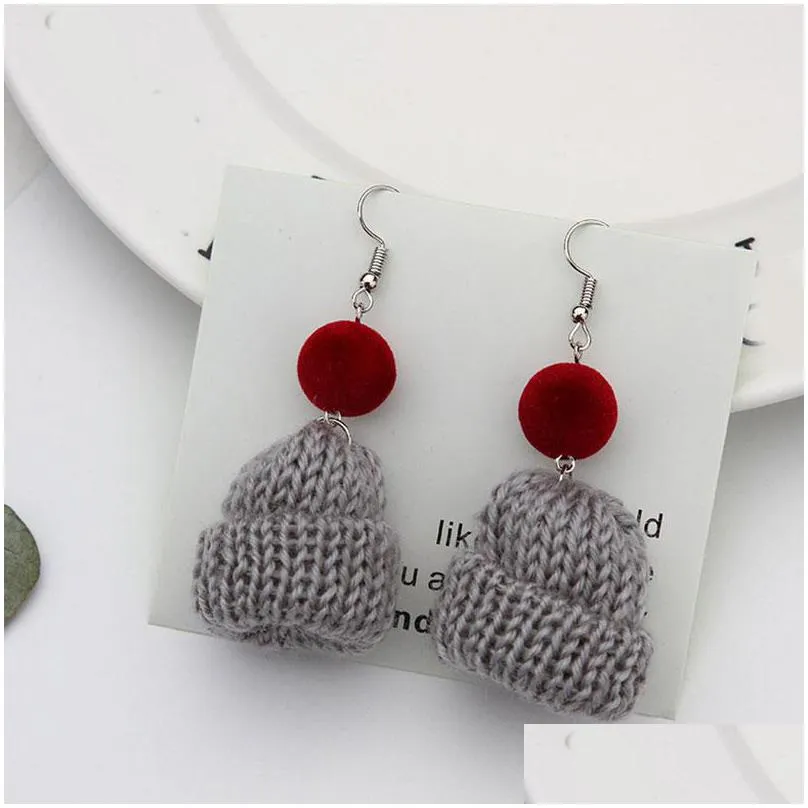 fashion christmas hat earrings for women plush hairball lady earrings korean style colorful ear stud girls party jewelry gifts