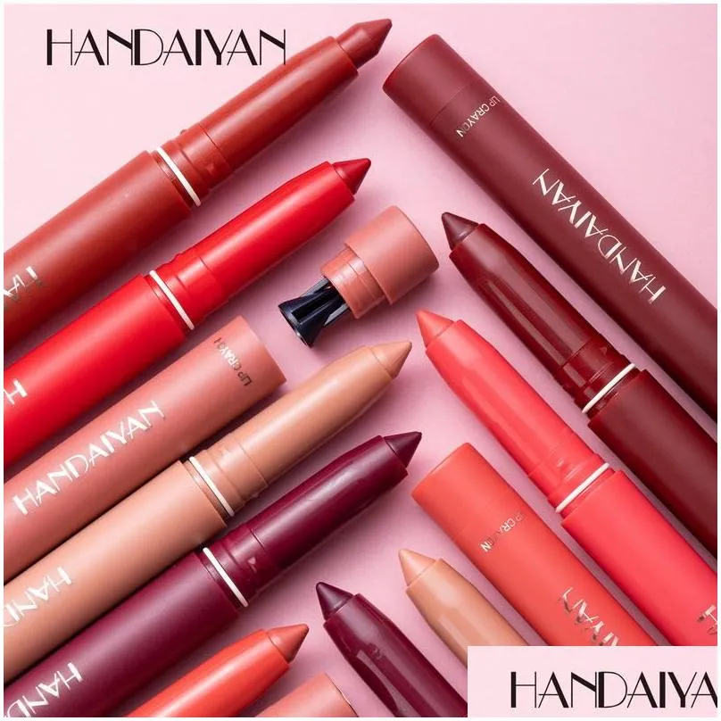 handaiyan lip liner whole sale lipstick pencil crayons matite labbra matte waterproof easy to wear longlasting natural 12 rich color cosmetic makeup