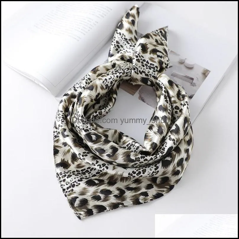 silk leopard scarf print lady square neck foulard shawl and wraps female kerchief fashion designer bandanas women accessories