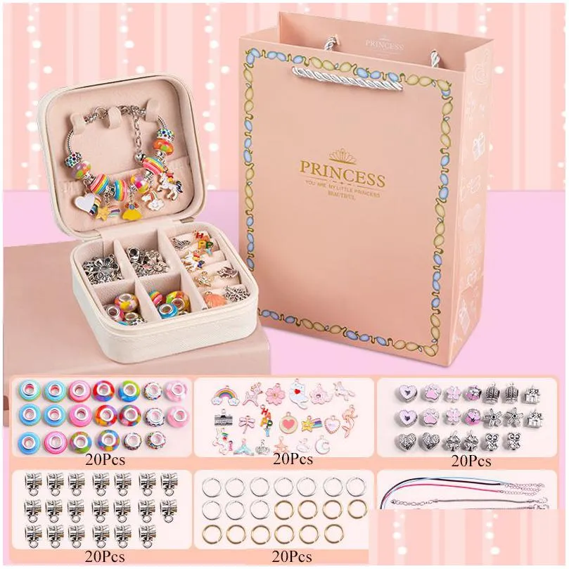 charm bracelets diy beaded bracelet set with storage box for girls gift acrylic european large hole beads handmade diy jewelry making kit