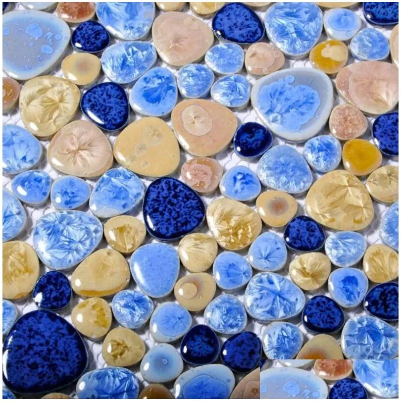 wallpapers blue beige pebbles fambe glazed ceramic mosaic sample tile for bath floor swimming pool decor wall sticker