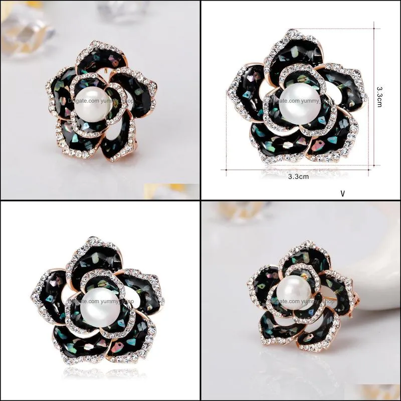 fashion rhinestone drop enamel crystal vintage brooch flower pins for girls women jewelry