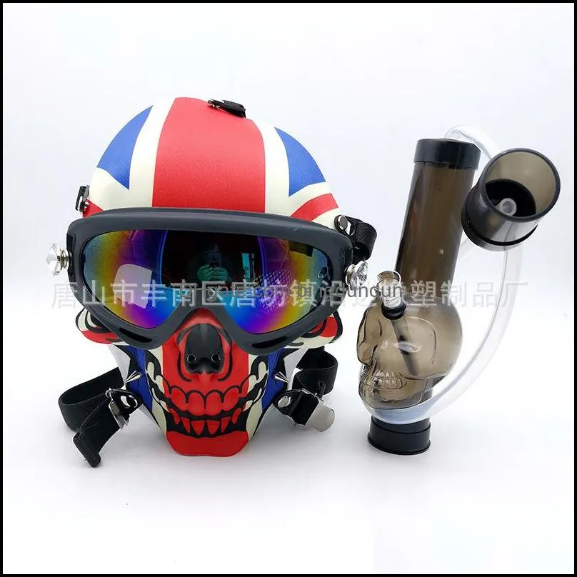 silicone mask bong skull pattern acrylic water pipe with sun glasses gas face mask dry herb smoking multifunction hookah shisha 395 s2