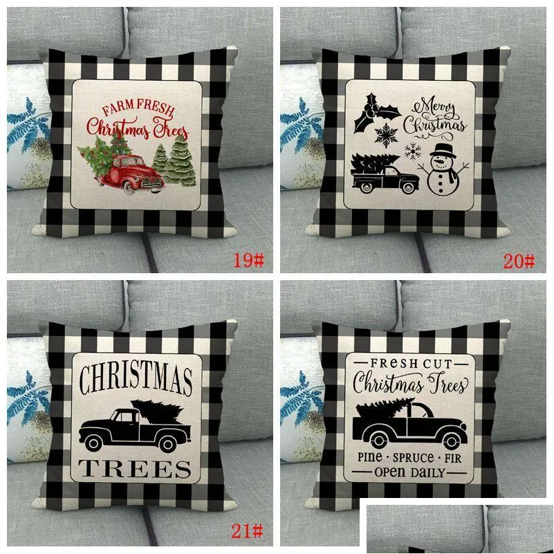 45x45cm christmas pillow case cover merry christmas plaid throw cushion cover xmas tree elk car sofa pillow cover home decoration dbc