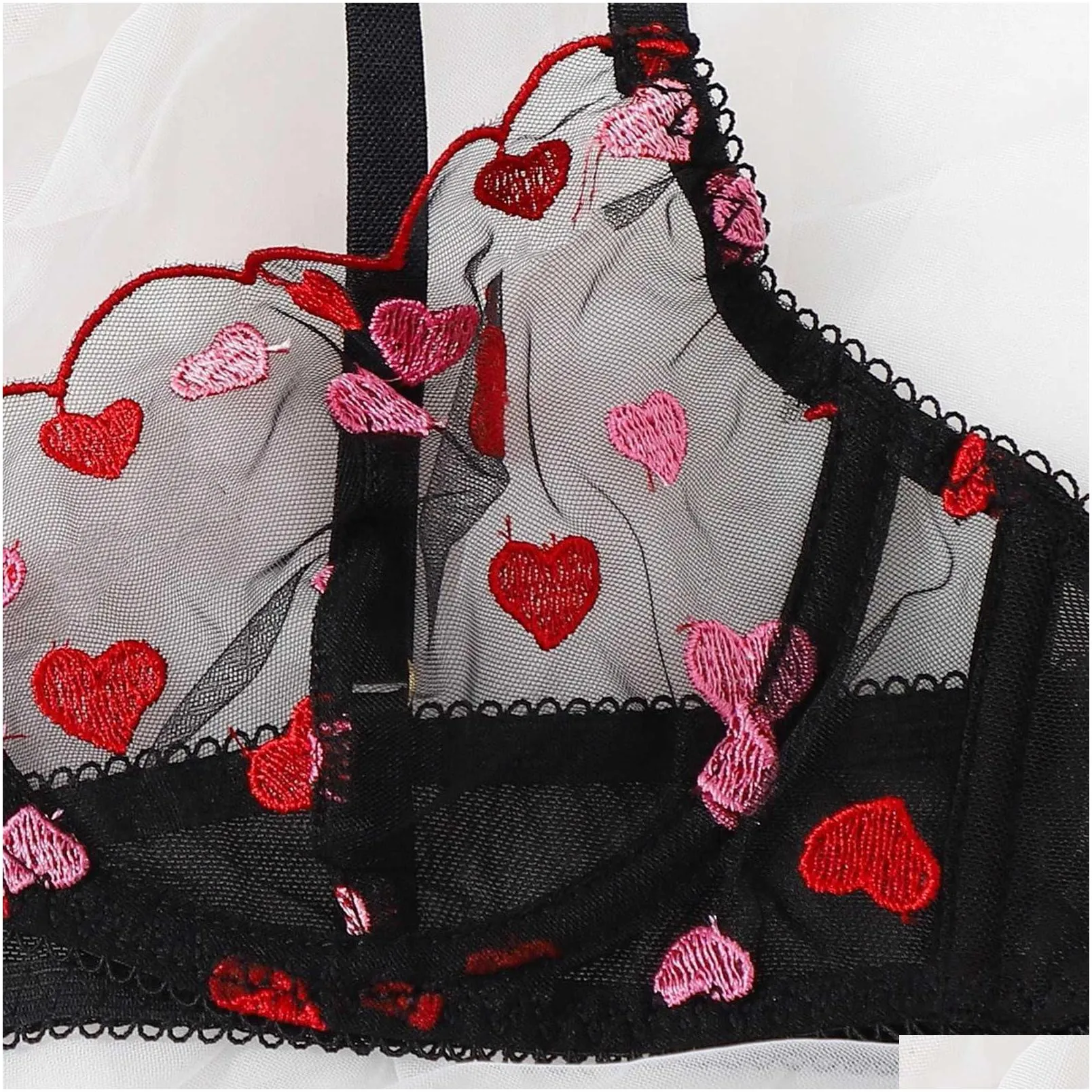 newest love heart embroidery womens erotic sets sexy underwire lingerie underwear set two piece female bra brief set