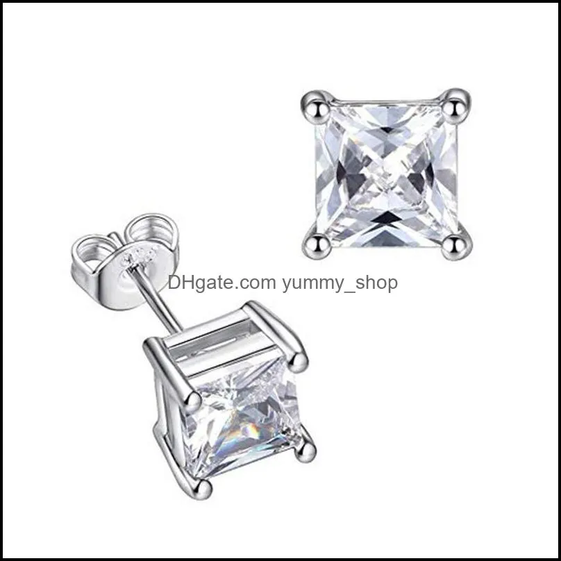 fashion 18k white gold princess cut moissanite white diamond stud earrings