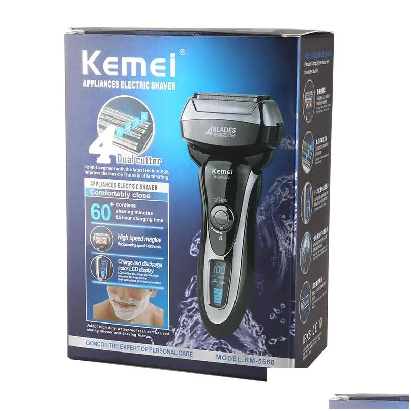 kemei electric shaver floating waterproof lcd display 4 blade reciprocating razors original powerful beard shaving machine 38d