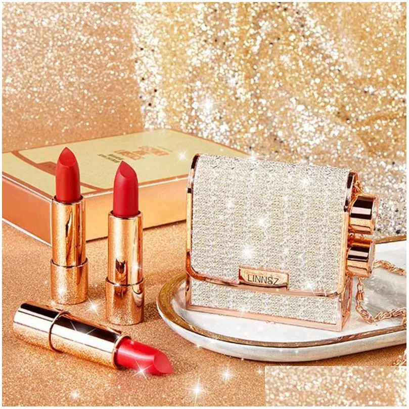 3pcs lipstick makeup set with a cluth holder matte texture long lasting lip makeup gloss lip stick