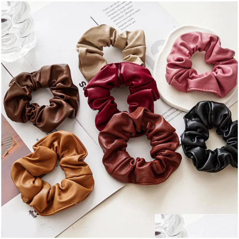 fashion leather scrunchies for hair solid rubber bands for girls women hair accessories elastic hair bands ponytail holder