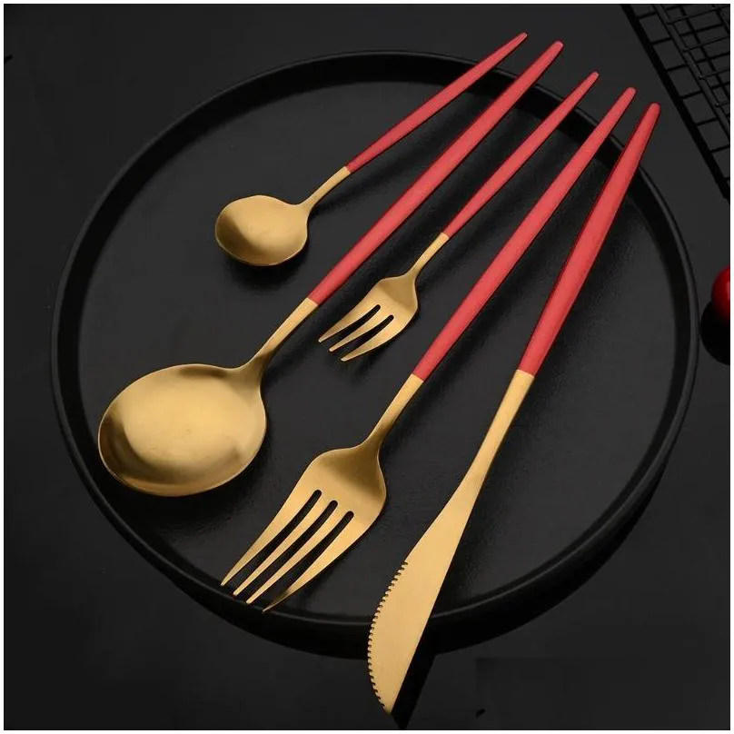 dinnerware sets 6/30pcs matte gold set stainless steel dinner knife fork spoon cutlery kitchen silverware flatware tableware