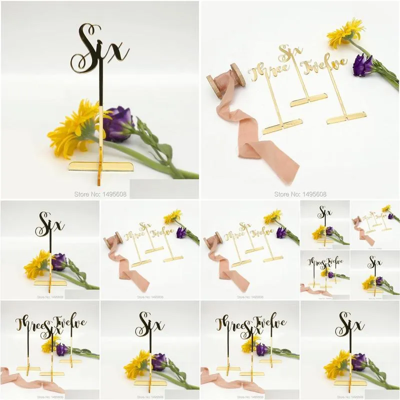 party decoration wedding standing numbers mirror gold acrylic table numbers decor wedding centerpieces