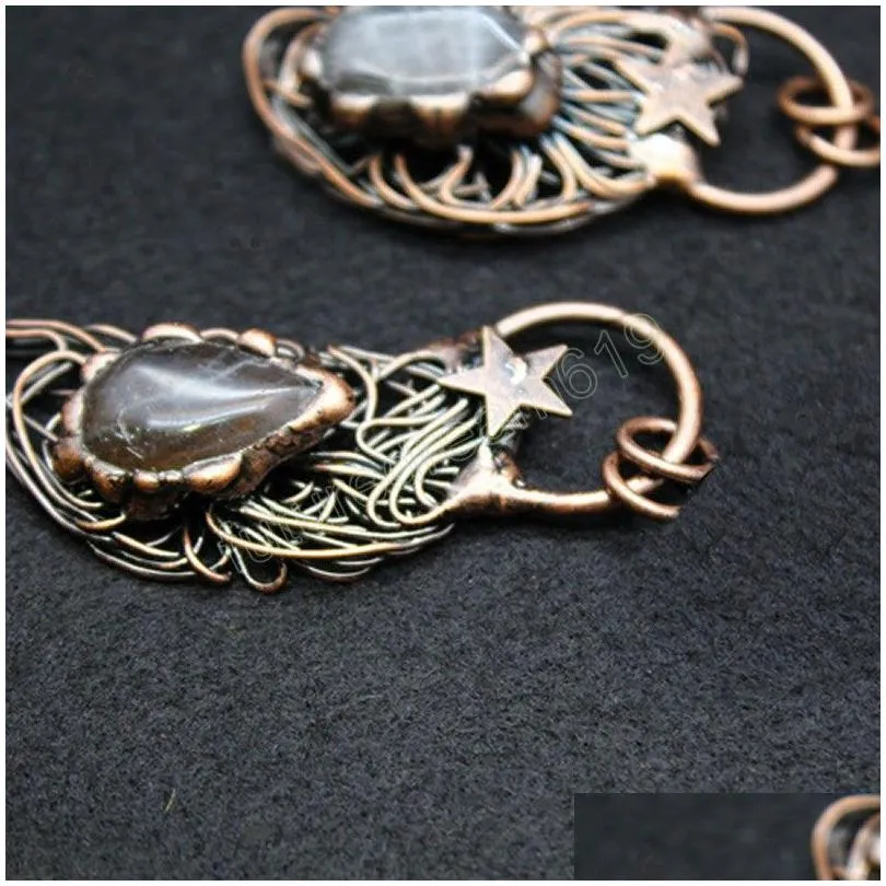 long natural stone quartz necklace antique copper wire wrap pendulum big labradorites grey moonstone pendants crystal necklaces