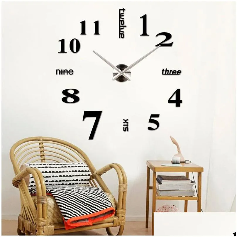 wholesale2016 home decoration 3d mirror clocks fashion personality diy circular living room big wall clock watch 