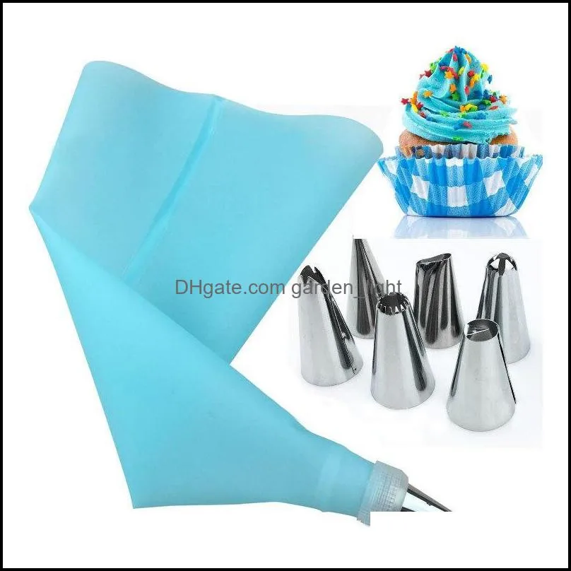 baking pastry tools 8 pcs/set silicone bag tips kitchen diy icing piping cream reusable bags add6 nozzle set cake decorating