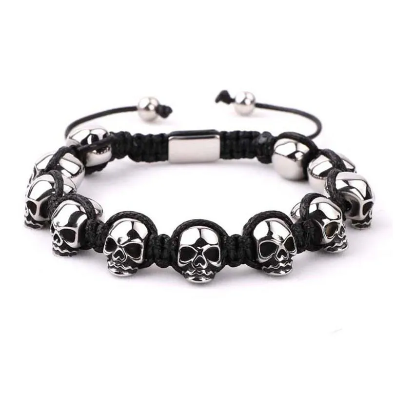charm bracelets men jewelry bracelet stainless steel skull braided wrap beads bracelet for men 221028