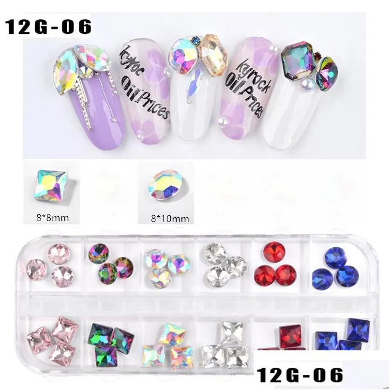 1box colorful nail rhinestones mixed oval waterdrop round chameleon ab crystal glass gems strass 3d glitter nail art decorations