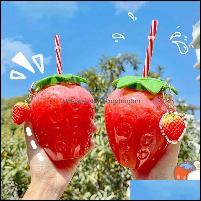 water bottles cute strawberry bottle 500ml summer cartoon milk tea straw plastic cup with lid outdoor home lovely girl drinkware