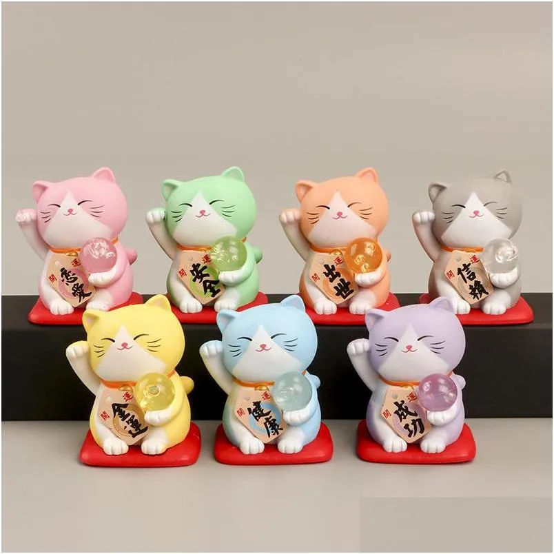1pc japan cartoon lucky cat figurine 3d animal model gift ornament home craft decor glass decoration diy accessories