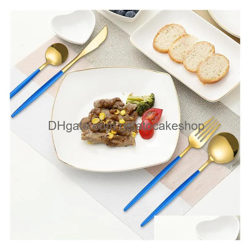 24pcs gold tableware set stainless steel dinnerware sets knife fork spoon flatware safe cutlery setgift zc381