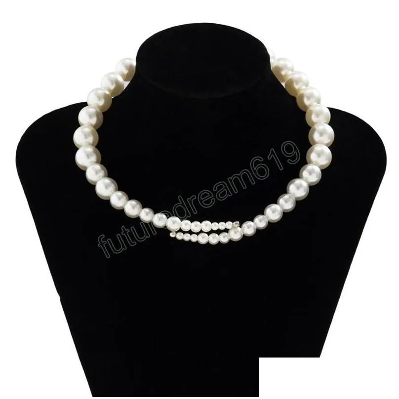 simulated pearl torques choker necklace for women wed bridal elegant sexy big bead clavicle chain jewelry new year gift