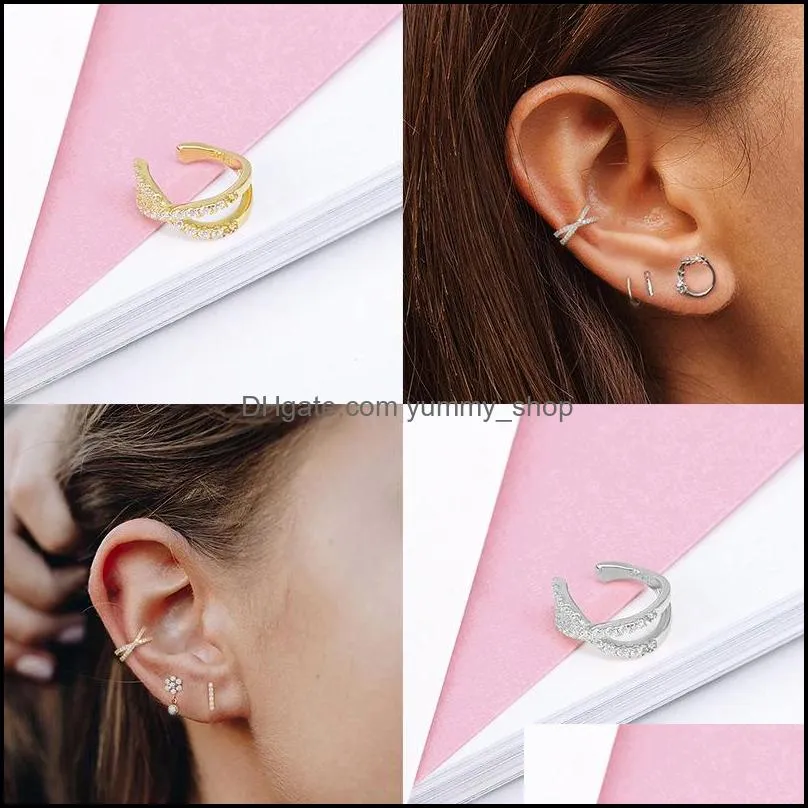 aide cross ear cuff non pierced hoop earrings for women 925 sterling silver micro pave cz small clip on earrings cartilage jewel 1pc 1175