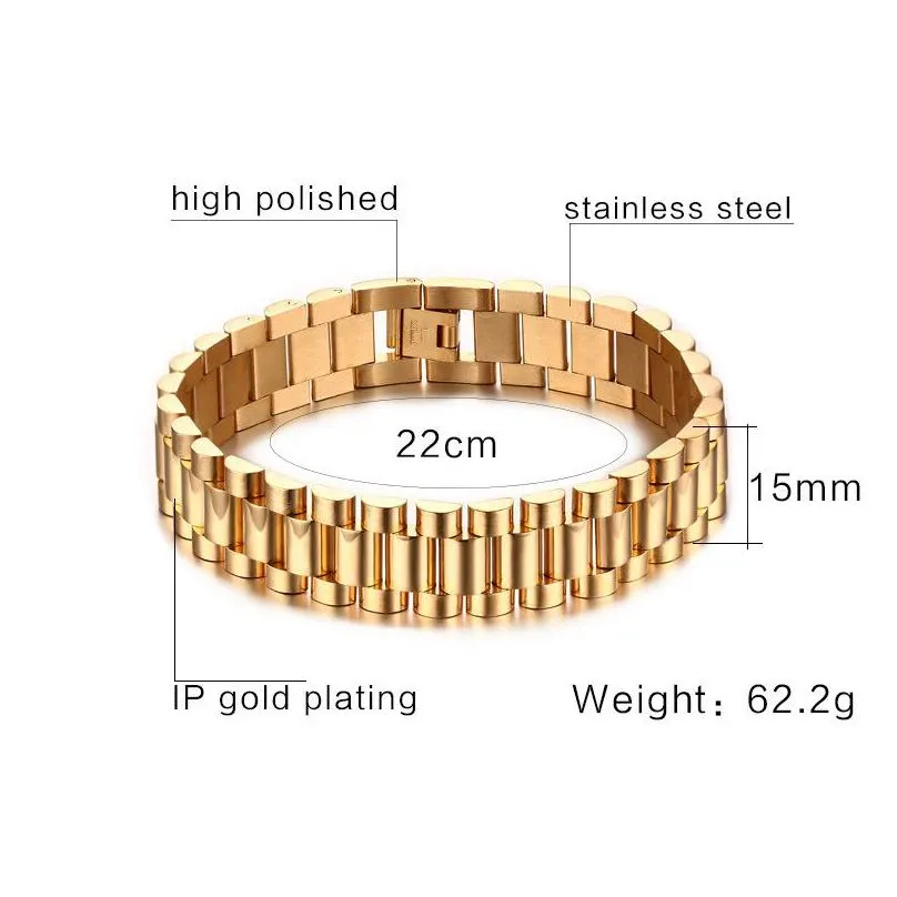 charm bracelets gents president bracelet stainless steel watch band bracelet for men watchlink bracelets jewelry golden 15mm wide 88 inches