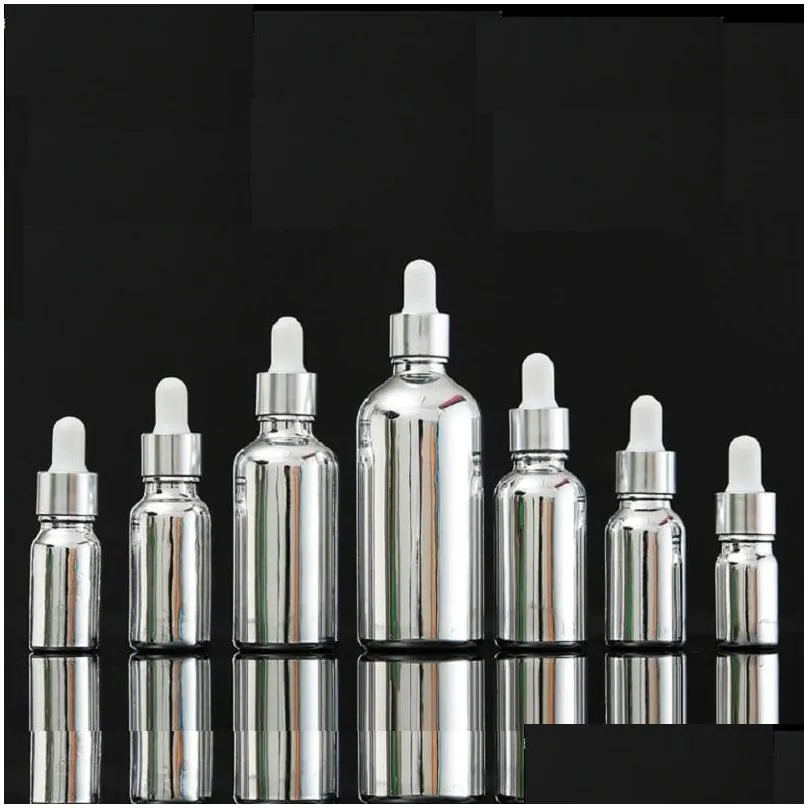 storage bottles jars 5ml100ml silver glass bottle  oil dropper vial cosmetic packaging serum lotion pump spray atomizer