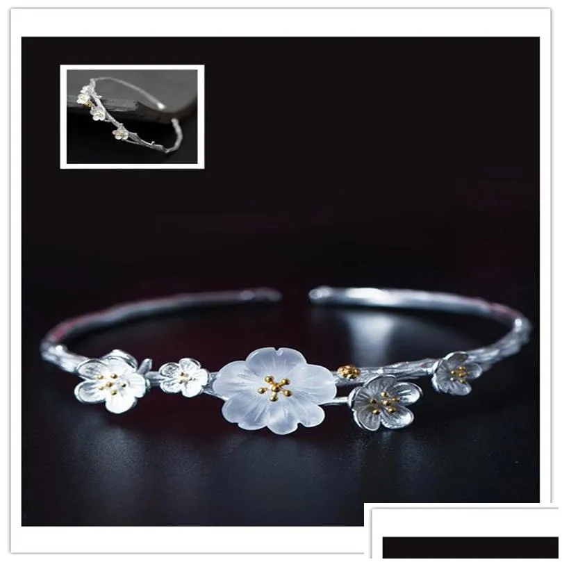 new handmade ethnic 925 sterling silver blooming flower bangle for women lovers gifts fine jewelry cuff statement bangles