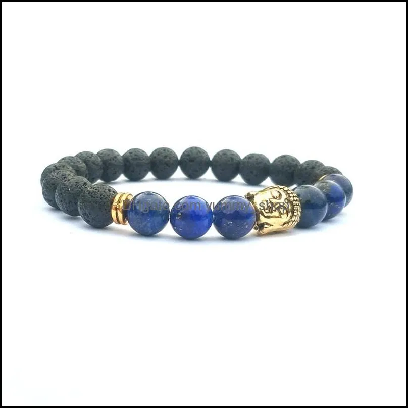 8mm natural stone elastic bracelet pray volcanic stone meditation buddha head men and women  oil aromatherapy cure bracelet