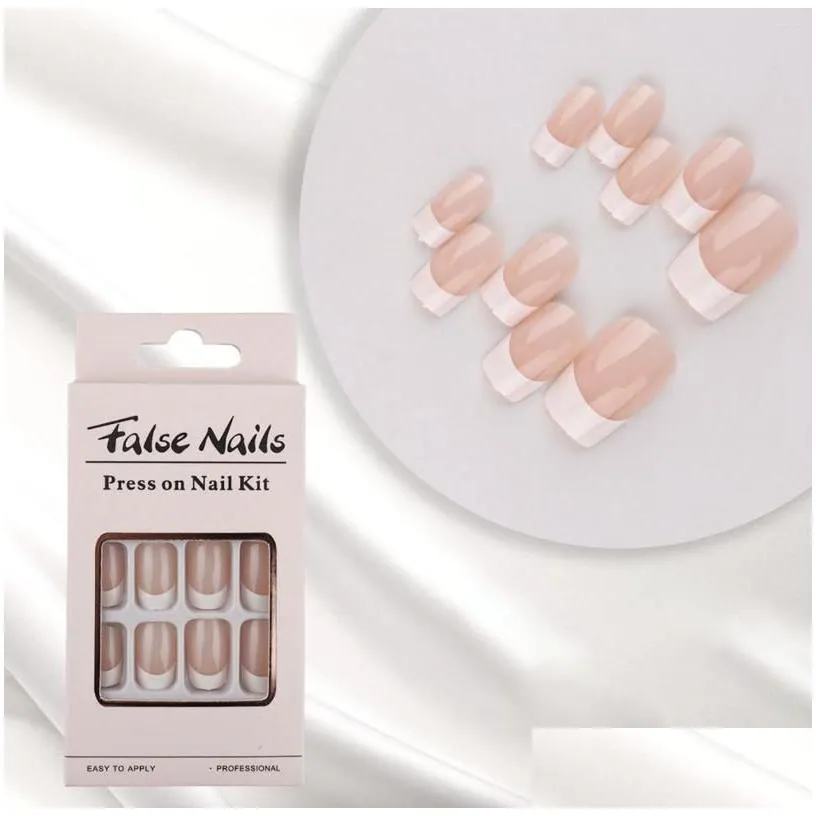 false nails factory outlet french full cover stick on with glue short skin colour nail finished for art fake tip