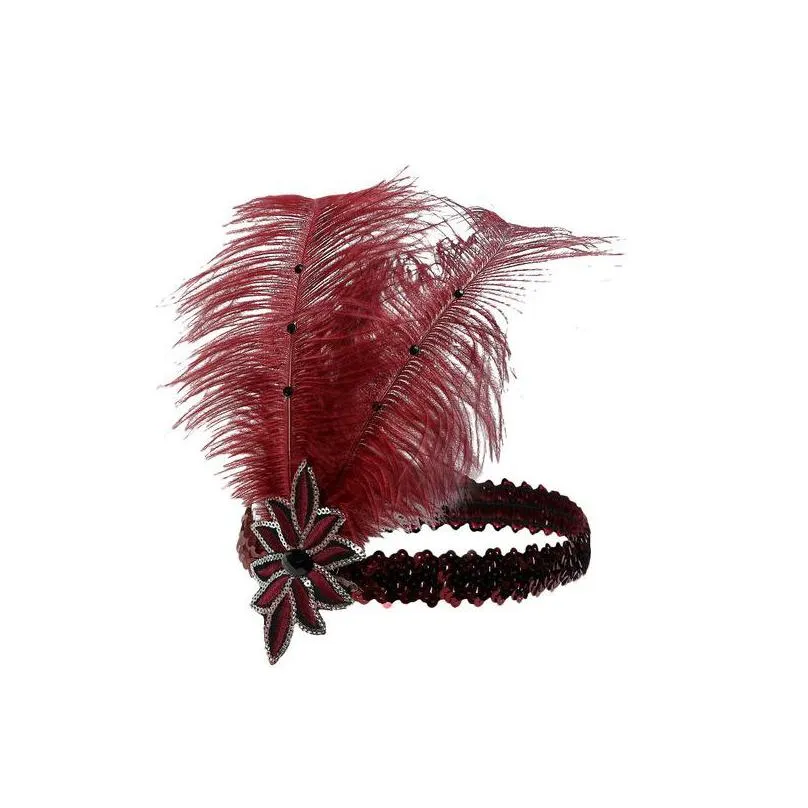 womens elegant headbands vintage sequins party headpiece fashion beaded flapper feather hair headband wedding bridal accessory